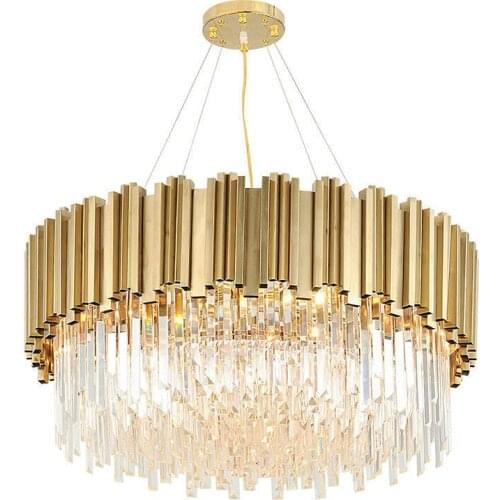LED Postmodern Stainless Steel Crystal Chrome Golden Chandelier Lighting Lustre Suspension Luminaire Lampen For Foyer WF1117