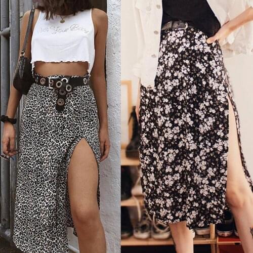 Fashion Skirt Women 2021 Cross-Border Womens Leopard Print Skirts Women High Waist Elastic Split midi A- line Skirt Streetwear