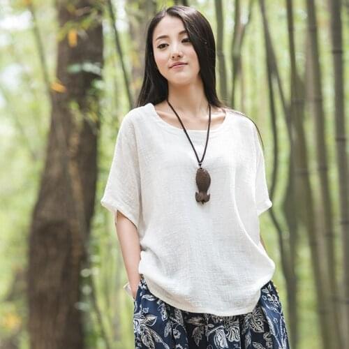 2018 Loose White Cotton Linen Women Clothes O-neck Original Shirt Casual Irregular Blusa Summer Short Sleeves Blouses For Women