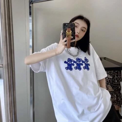 2021 Cute Three Little Bears Short Sleeve T-Shirt Top Ladies Spring/Summer Korean Style Harajuku Kawaii Oversized T-Shirts Women
