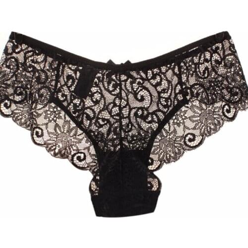 Women Full Lace Panties High-Crotch Transparent Floral Bow Soft Briefs Underwear Culotte Femme #2618