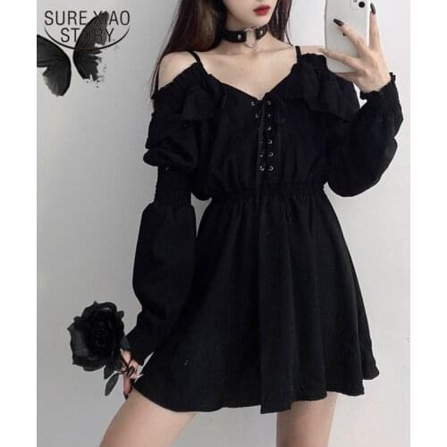 Off Shoulder Long Sleeve Sling Sexy Dress Women 2021 V-Neck Black Summer Short Party Dress Plus Size Ladies Dresses Robe 13434