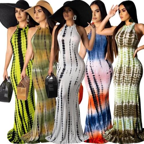 2019 women new wave paisley print sleeveless cut out back mermaid floor length maxi dress party club night long dresses R6156