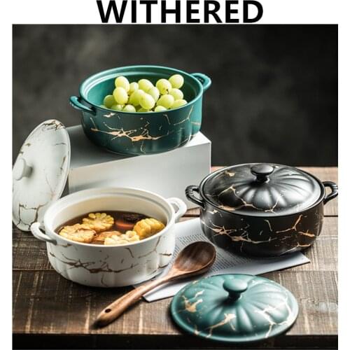 Wintered Home Nordic Simplicity Japanese High Quality Vintage Marble Double Ear Soup Bowl Ceramic Soup Bowl Tableware Tureens