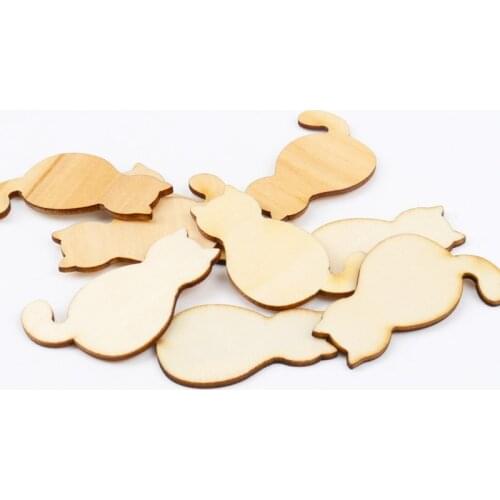 10pcs Natural wooden cat decoration Wooden Craft Flatback Scrapbooking 33x50mm MT0924