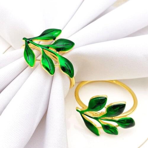 12pcs/lot Green leaf napkin buckle metal napkin link day party desktop decoration napkin ring