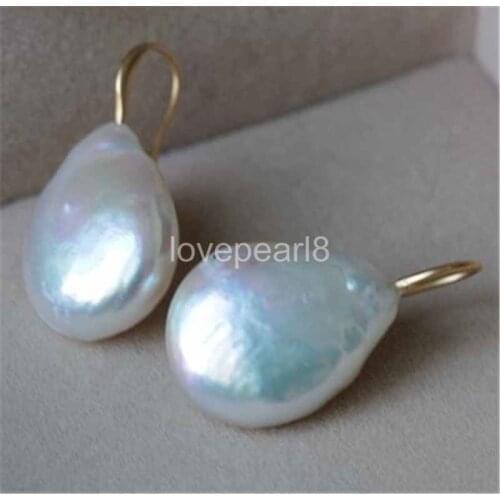 18-22MM white south sea baroque Keshi Pearl Earrings 14k gold