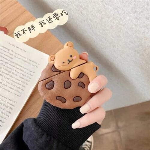 3D Cartoon Korea Chocolate Chip Cookie Bear soft silicone Headphone Earphone case for apple airpods 1 2 Wireless Headset cover