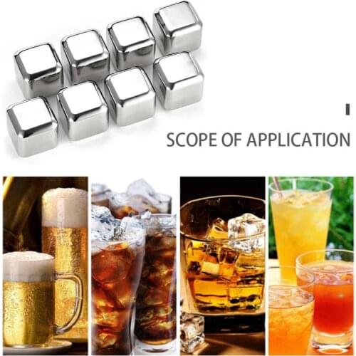 8PCS Stainless Steel Ice Wine Stone Ice Cubes Reusable Chilling Stone For Whiskey Wine Keep Your Drink Cold Longer SGS Test Pass