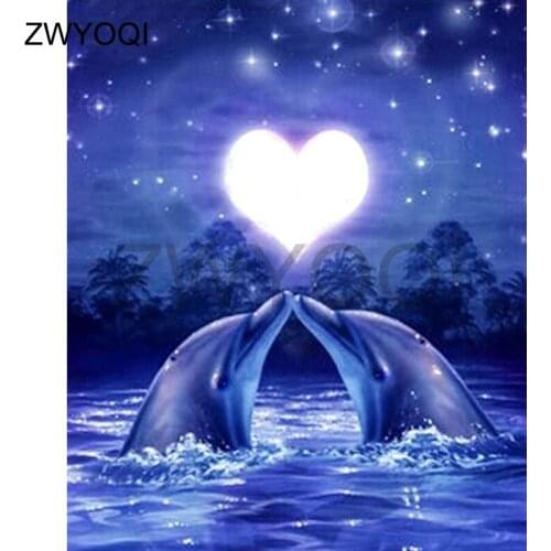 Full Round Diamond mosaic dolphin Full Square Diamond embroidery dolphin heart love 5D DIY Diamond painting Cross stitch dolphin