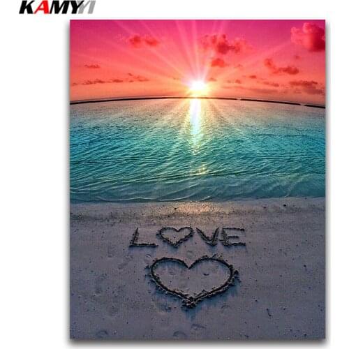 Love heart Full square Diamond painting Cross stitch Beach scenery 3D DIY Diamond embroidery seaside round Diamond mosaic Sunset