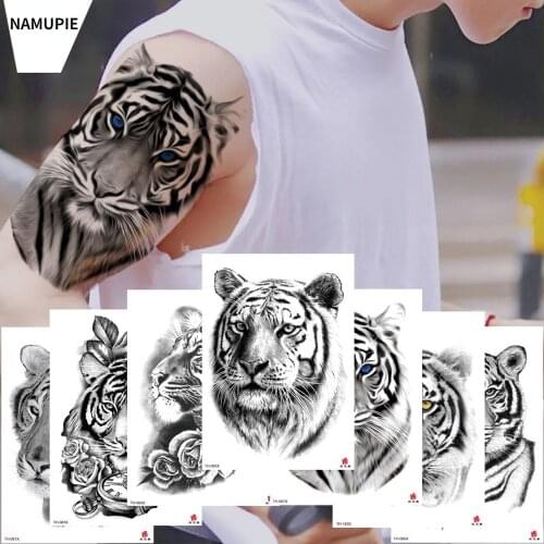 Big Black Tiger Tattoos Men Wolf Leopard Tattos Waterproof Large Beast Monster Body Arm Legs Temporary Tatoos fake tattoo Art