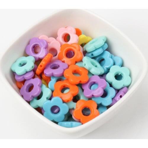 Flower Shape Acrylic Spacer Beads For Decoration Jewelry Making DIY Accessories Mix Colorful 14mm 100pcs KL112