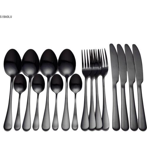Black Tableware Stainless Steel Cutlery Forks Knives Spoons Kitchen Dinner Set Fork Spoon Knife Set 16 Pcs