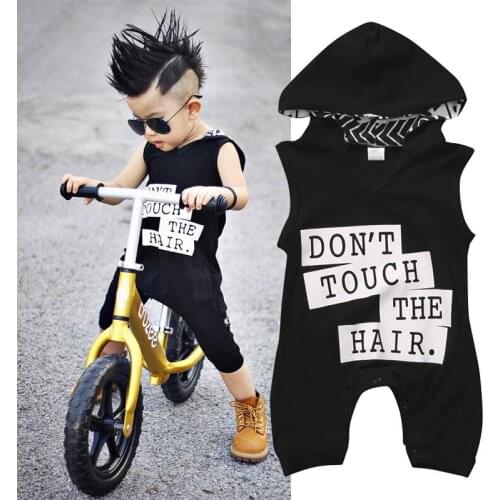 2019 Brand Cotton Toddler Baby Kids Boys Infant Romper Summer New Letter Sleeveless Hooded Jumpsuit Clothes Cool Outfit 0-3Y
