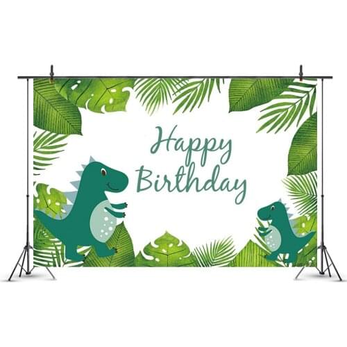 Cute Animals Backdrop Green Dinosaur Happy Birthday Photography Background Photo Booth Studio Decor