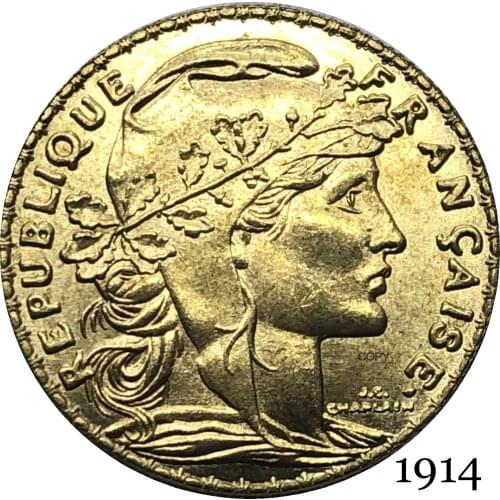 France Third Republic 1914 20 Francs Gold Copy Coin Brass Metal Liberte Replica Production Coins