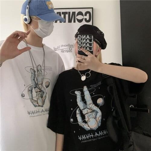 Maxxo Punk Scientist Black t Shirt Female Korean Clothes Gothic Clothes Emo Unisex Tops Kpop Couple tShirt Streetwear Women top