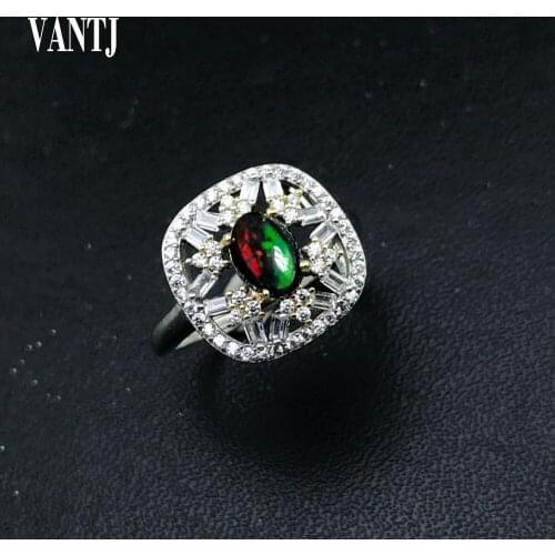 New 100% Natural Black Opal Rings 925 Sterling Silver Gemstone for Women Lady Wedding Engagement Gift Fine Jewelry