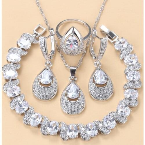 Bridal Ring Set 925 Sterling Silver Wedding Costume Women Necklace Pendant Earrings Bracelet Gift Sets