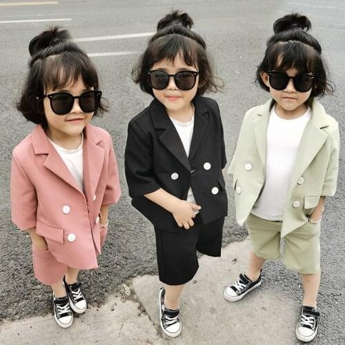 Sweet Girls Summer Blazer+Shorts 2Pcs Clothing Set Princess Kids Uniforms Party Suit Children Performance Graduation Dress