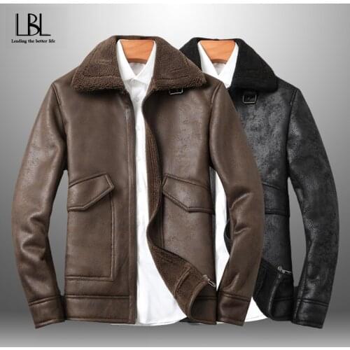 Winter Leather Jackets Men Fur Lined Warm Fleece Jacket Street Fashion Biker Coats Zipper Male Vintage Motorcycle Bomber Jackets