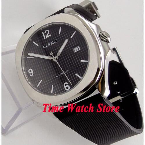 Parnis 40mm MIYOTA 21 jewels square case black dial luminous rubber strap Automatic movement Mens watch men 889