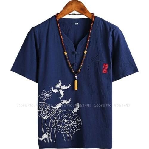 Men Traditional Chinese Ink Painting Short Sleeve Coats Tee Tops Hanfu Casual T-shirt Kung Fu Tai Chi Tang Suit Party Costumes