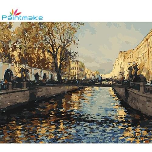 Paintmake Landscape DIY Paint By Numbers Bridge Drawing Kits Oil Painting On Canvas Unique For Home Decor Art Picture