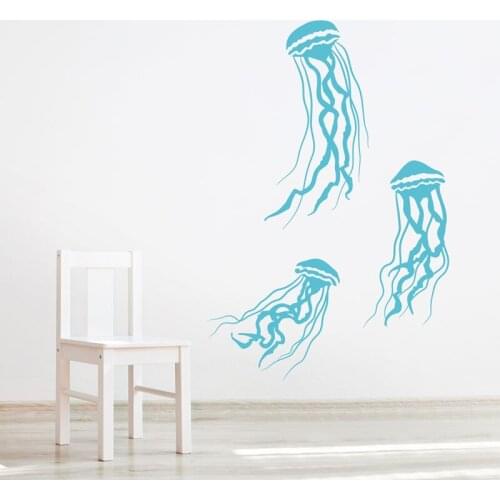 Set Of 3 Jellyfish Wall Vinyl Sticker Under Sea Animal Jellyfish Decal For Bathroom Cute Marine Living Creature Waterproof E820