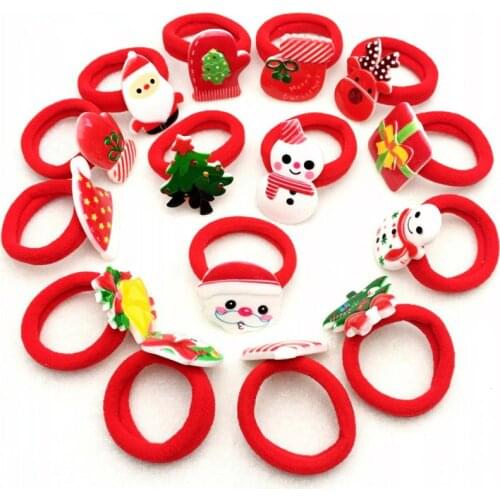 New 10Pcs Girls Merry Christmas Headband Flower Hair Elastic Bands Red Hair Accessories Bow Animals Pattern Ropes Ties Gift
