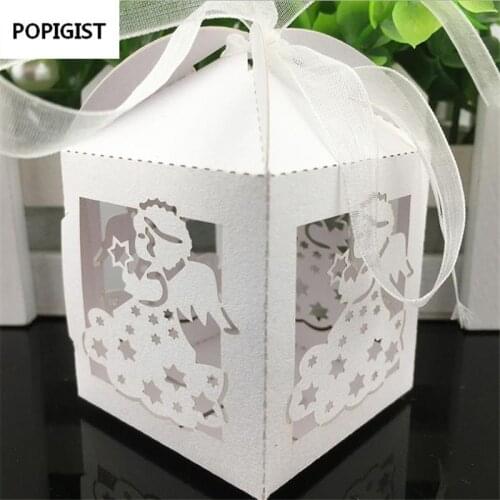 2017 New Laser Cut Baby Angle Wedding Box Candy Box Gift Box Baby Shower Souvenir 1 Birthday Decorations Party Supplies 50