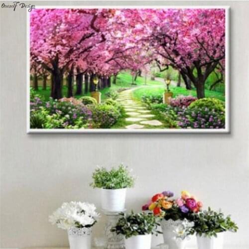 2019 New 5D DIY Diamond Embroidery Cherry Blossom Garden Diamond Painting Cross Stitch Mosaic Home Decor Livingroom Wall Sticker