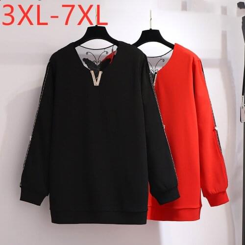 New 2020 ladies autumn winter plus size tops for women large long sleeve loose thick black red T-shirt 3XL 4XL 5XL 6XL 7XL