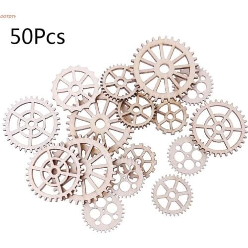OOTDTY 50pcs Laser Cut Wood Plant Flower Gear Embellishment Wooden Shape Craft Weadding Decor