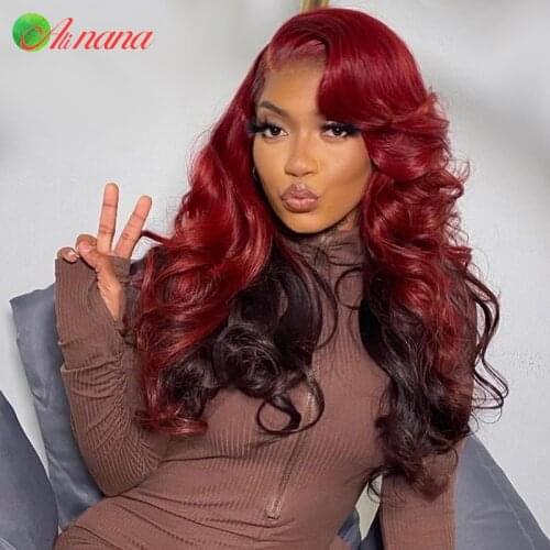 Brazilian Ombre Red Color Transparent Lace Front Human Hair Wigs Remy Pre-Plucked Body Wave 13x4 Lace Frontal Wig With Baby Hair