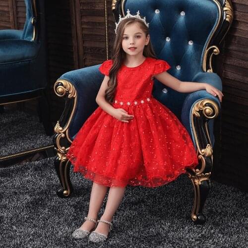 Girls wedding dress Kids lace short sleeve princess dress little girls cute round neck embroidered evening dress drop shipping