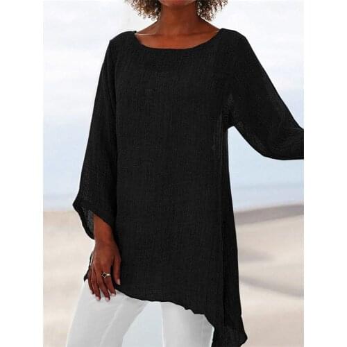 Summer Autumn Women Shirts Solid Color O Neck Long Sleeves Irregular Hem Plus Size 5XL Tops Casual Long Loose Top Woman Clothes