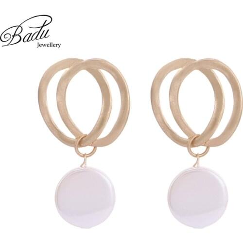 Badu White Simulated Pearl Stud Earring Wedding Engagement Party Jewelry Double Circles Women Trendy Gift for Girls Wholesale