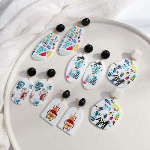 Lifefontier Colorful Printing Acrylic Earrings For Women Unique Animal Portrait Geometric Dangle Drop Earrings Fashion Jewelry