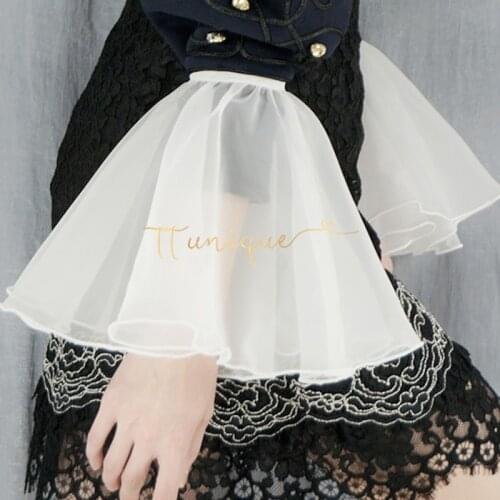 False temperament Chiffon Crest Collar Lace silky Transparent white European yarn large exaggerated trumpet sleeves famous lady
