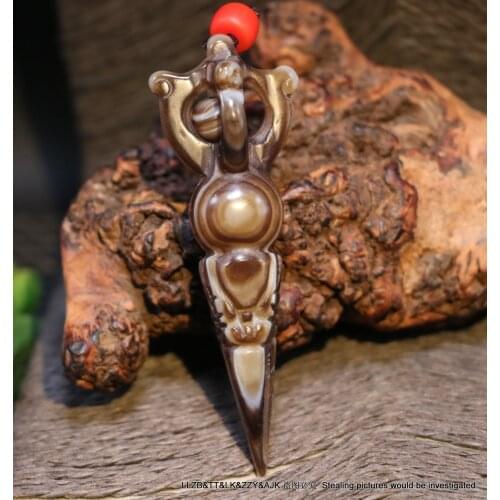 Magic Tibetan Old Agate Sharp Tip Live Ball Faqi Vajra Dorje Pendant Amulet Up03 pendant