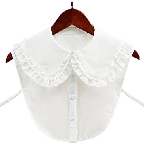 Women Girls Detachable False Collar Sweet Lolita Lapel Ruffles Half Shirt Blouse Button White Decorative Necklace Dickey