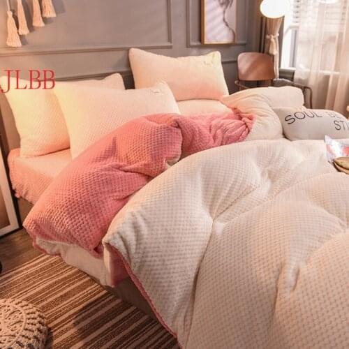 Winter Pineapple Fleece Bedding Set 3or 4pcs Grid Duvet Cover Flat Sheet Pillowcase AB Side Warm Bed Linens Pastoral Solid Home
