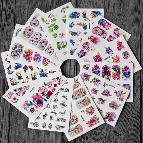 1 Sheet 8.2*6.4cm 25 colors Nail Art Water Decals Transfer Stickers Flower Mixed Pattern Colorful DIY Decorations Stickers TR#05