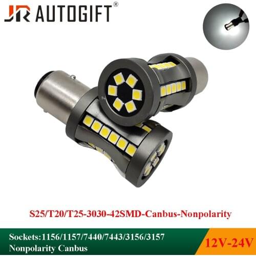 2PCS High Power Back-Up Light Brake Light S25 T20 BA15S BAY15D 3030 42SMD Canbus 5W DC 12V-24V White led bulbs External lights