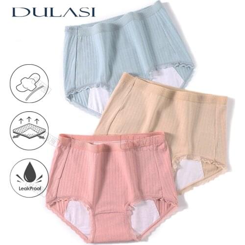 3pcs/ set Cotton Menstrual Underwear Women Period Leak Proof High Elasticmid Waist Stripes Ladies Sanitary Pants DULASI