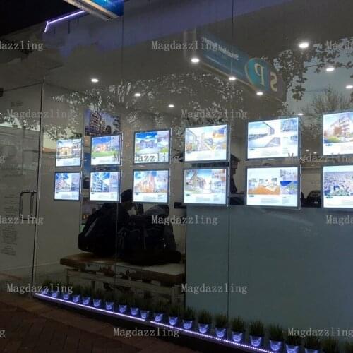 A4 Landscape Magnetic Acrylic Frame LED Light Pocket Real Estate Agent Single Sided LED Window Display Light Panel Kits