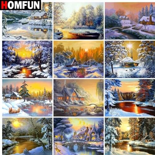 HOMFUN Diamond Painting Full Square/Round Diamond "Winter sun landscape" Pattern Embroidery Cross Stitch 5D Rhinestone Painting