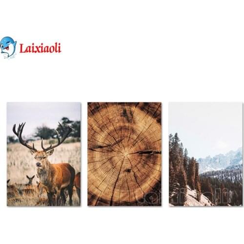 Diamond painting Mountain Landscape Animal Deer Picture Nature Wood Wall Art 3 pcs diamond embroidery puzzle mosaic Home Decor